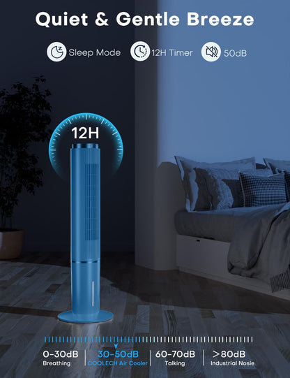 Portable Air Conditioners 4 Modes&3 Speeds,4 Ice Packs, Waterless Alert System, 12H Timer, Remote,1 Gal Detachable Water Tank, 70°Oscillation Windowless Evaporative Air Cooler for Room Office