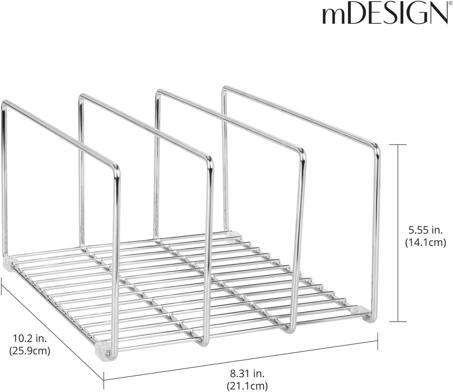 mDesign 3 Slot Tray and Pan Rack — Metal Wire Rack for Pantry and Kitchen Storage — Freestanding Pan Lid Holder Also for Baking Trays and Crockery – Silver