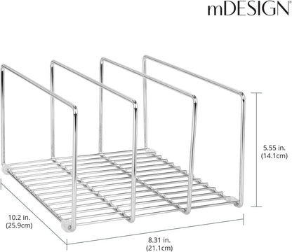 mDesign 3 Slot Tray and Pan Rack — Metal Wire Rack for Pantry and Kitchen Storage — Freestanding Pan Lid Holder Also for Baking Trays and Crockery – Silver