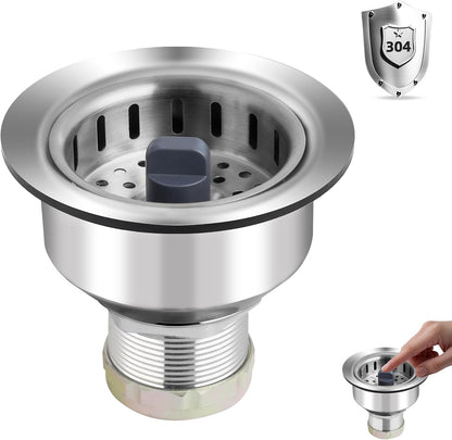 Universal 3 in 1 Kitchen Sink Drain Strainer Stopper Combo, Matte Black | Stainless Steel Shell Pop Up Sink Stopper for US Standard 3-1/2 inch Drain Filter, Anti-Clog and Easy Clean