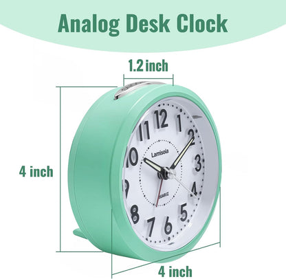 Lamisola 4 Inch Alarm Clock for Bedrooms, Small Analog Desk Clock, Black