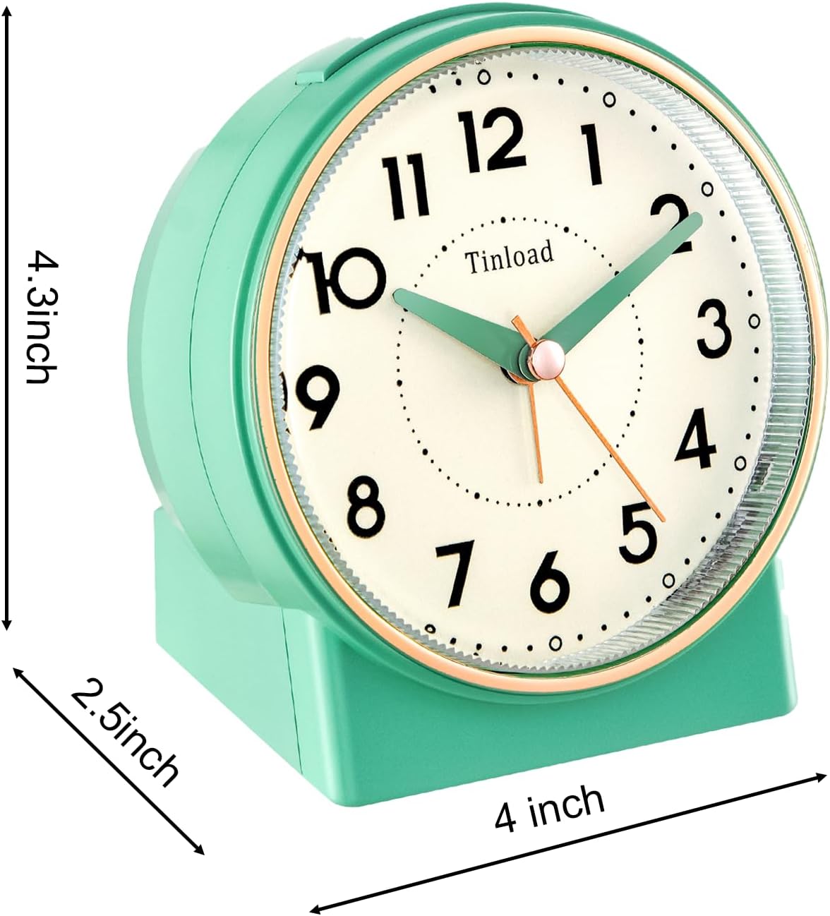 Tinload 4.3" No Ticking Analog Alarm Clock,Silent Readable for Seniors,Easy to Set,Gradual Rise Alarm,Big Numbers,On/Off Switch on Side,Gentle Wake,Snooze,Lighted on Demand,Battery Operated,Black