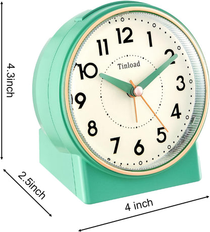 Tinload 4.3" No Ticking Analog Alarm Clock,Silent Readable for Seniors,Easy to Set,Gradual Rise Alarm,Big Numbers,On/Off Switch on Side,Gentle Wake,Snooze,Lighted on Demand,Battery Operated,Black