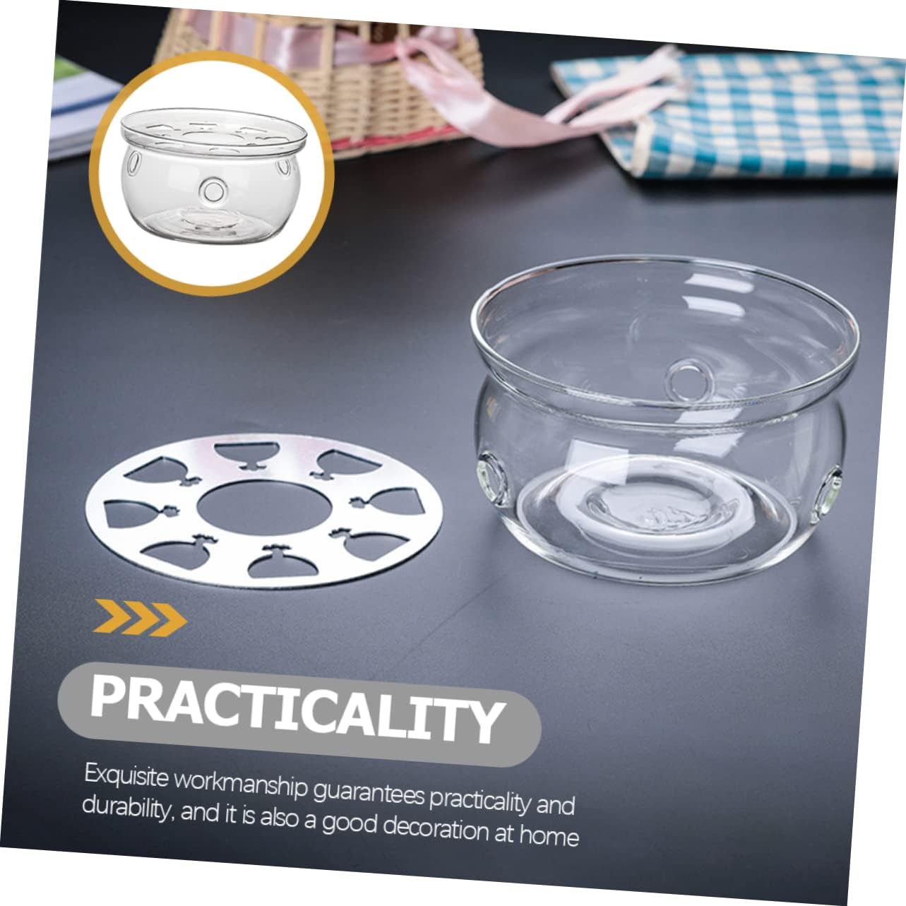 Glass Teapot Warmer with Heating Base Practical Desktop Tea Warmer for Home Use Convenient for Warming Tea and Food Compact Design for
