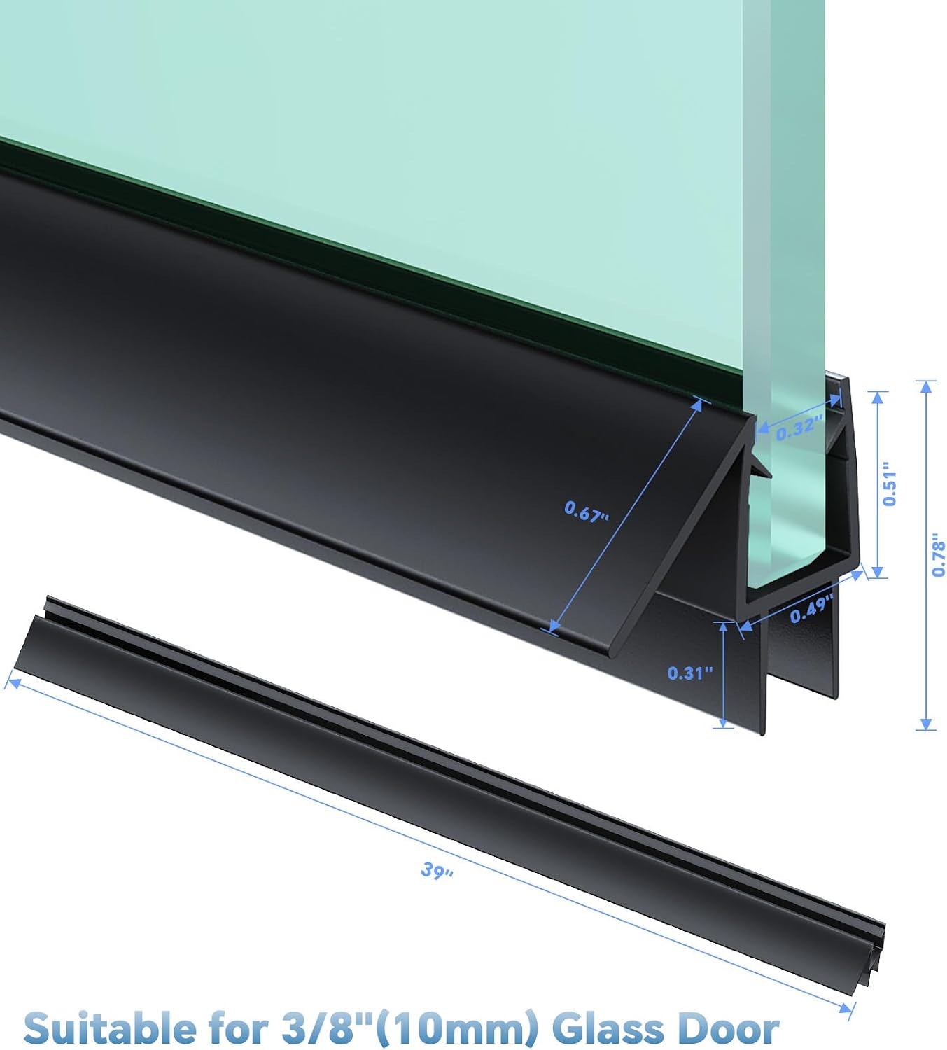 Shower Door Bottom Seal Strip, 2PCS Seal Strip, Ultra Clear PVC, 36" Length, Fits 6mm Thick Glass, Prevents Leaks, Easy Installation, No Adhesive Required (Ultra Clear, 36in for 1/4"(6mm) Door)