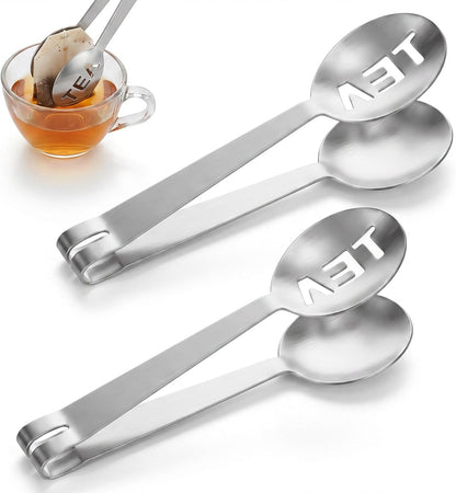 2PCS Tea Bag Squeezer, Stainless Steel Tea Spoon for Sugar Cubes, Essential Bar Accessory, Infuser Spoon & Tongs