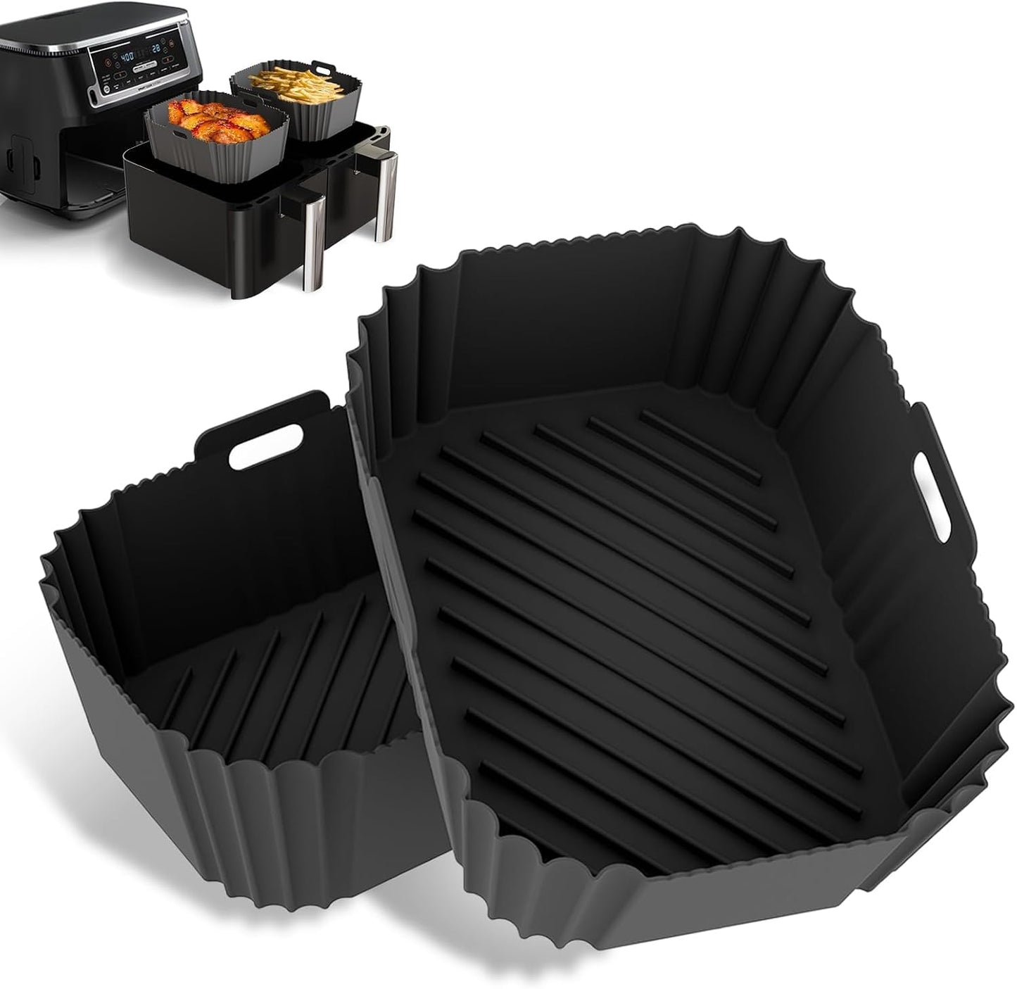 CEGOUT 2PCS Non-Stick Silicone Air Fryer Liners for Ninja DZ201/DZ401 DZ550 8-10 QT, COSORI 2 Basket Air Fryer, Baking Tray, Air Fryer Accessories