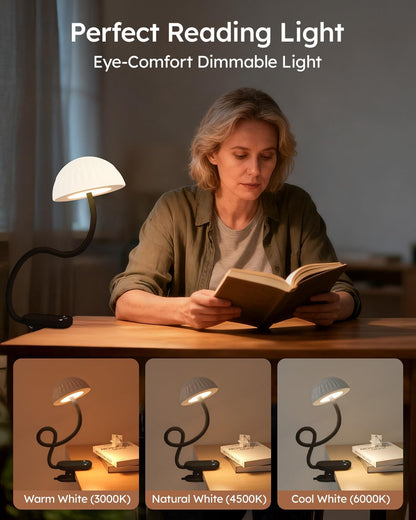 Rechargeable Clip On Lamp, Cordless Touch Control Desk Lamp with RGB Ambient Mode & 3000K–6000K Dimmable Book Reading Light, Portable Gooseneck Lamp Battery Operated Clamp On Table Bedside Headboard