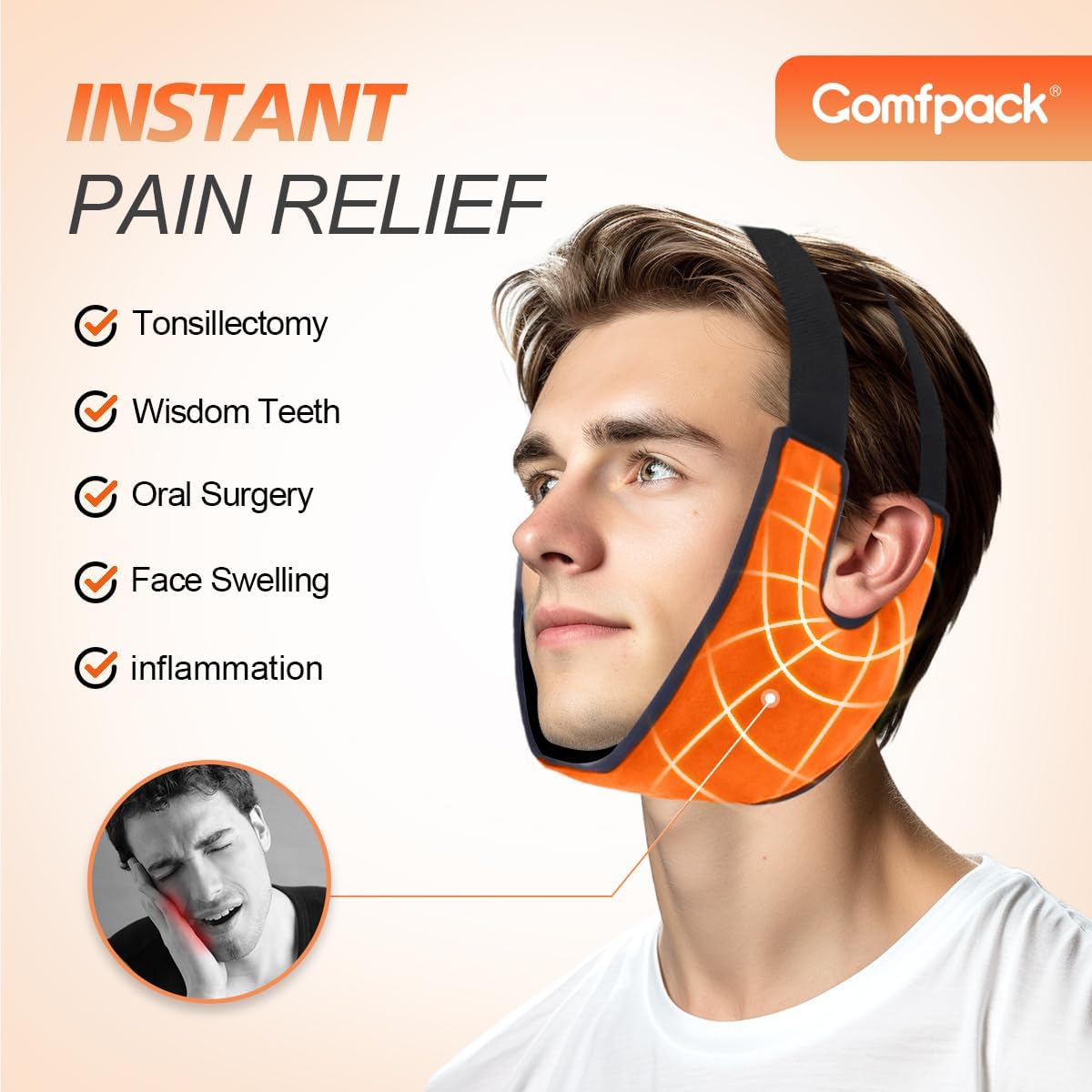 Comfpack Wisdom Teeth Ice Pack Head Wrap,Soft Double Side Jaw Face Ice Pack | Extra Large Jaw & Chin Ice Pack, Reusable Gel Hot Cold Therapy for TMJ, Oral Surgery, Face Swelling, Tonsillectomy Recovery