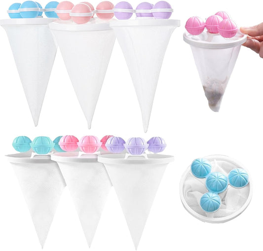 6 PCS Hair Filter Bag Floating Lint Catcher for Washing Machine Pet Hair Catcher Reusable Washing Hair Filter Cleaning Mesh Bag Dog Cat Hair Remover for Laundry(2 Styles