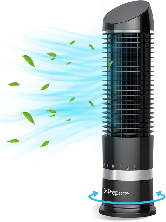DR.PREPARE Oscillating Tower Fan, Desk Table Fan with 3 Speeds, Quiet Cooling, 60° Oscillation, 16 Inch Personal Small Bladeless for Bedroom Home Office Desktop