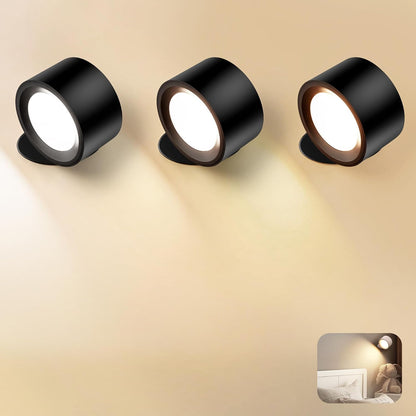 Wall Mounted Lamp, Rechargeable Battery Operated Wall Lights, White-2 Pack | Rechargeble Renter Friendly, 3 Color Temperatures & 3 Brightness Levels 360°Rotate Magnetic Ball, Sconces for Reading Bedroom