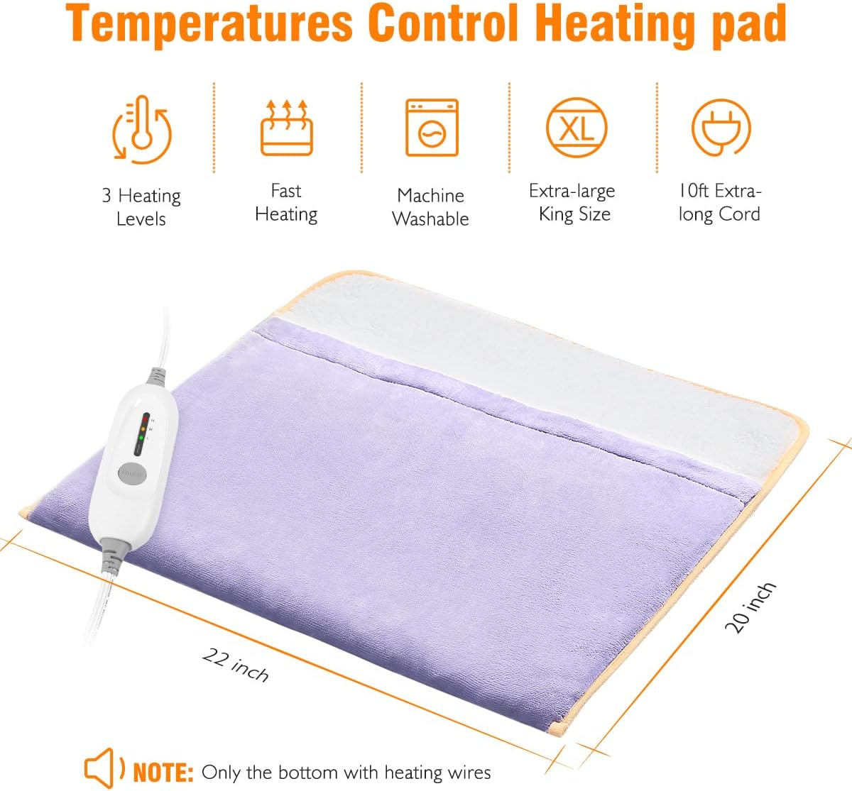 Foot Warmer Electric, Heating Pad King Size Ultra Soft Flannel, Extra Large for Bed, Abdomen, Feet, Back, Cramp, Office/Home Under Desk, 10ft Cord, Auto Off, 22" x 20" - Blue