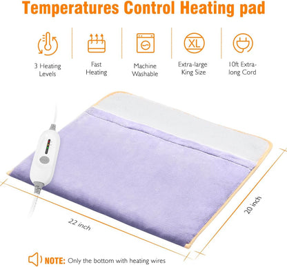 Foot Warmer Electric, Heating Pad King Size Ultra Soft Flannel, Extra Large for Bed, Abdomen, Feet, Back, Cramp, Office/Home Under Desk, 10ft Cord, Auto Off, 22" x 20" - Blue