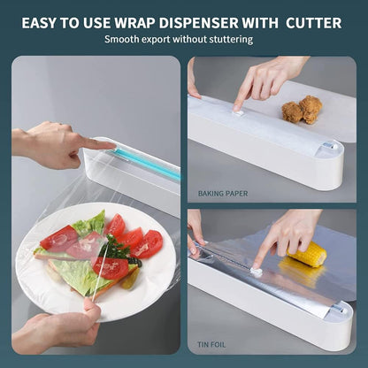 Refillable Magnetic Plastic Wrap Dispenser With Slide Cutter, Sturdy Food Cling Film Cutter, Press and Seal Wrap, 12" x 328' Roll BPA Free