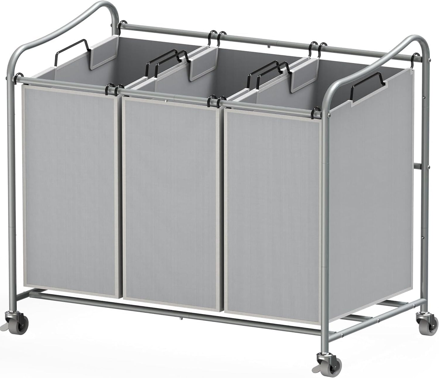 Simple Houseware Heavy Duty 3-Bag Laundry Sorter Rolling Cart, Dark Grey | Removable Bags and Lockable Wheels for Laundry Room Organization