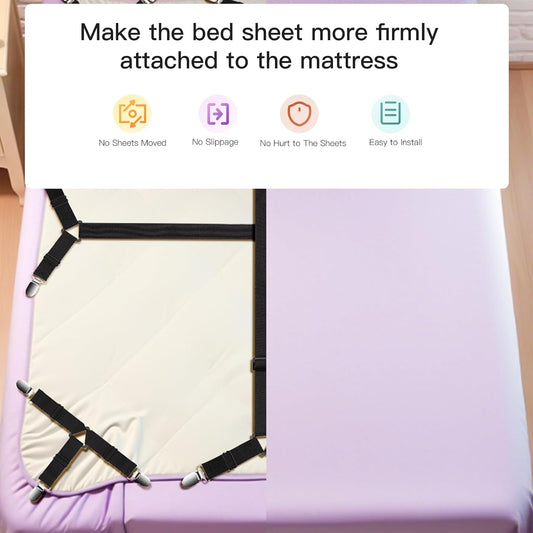 EasYoung 12PCS Bed Sheet Straps, Secure & Adjustable Fitted Sheet Holders for Full, Queen, King & More, Heavy Duty Nylon & Metal Clips