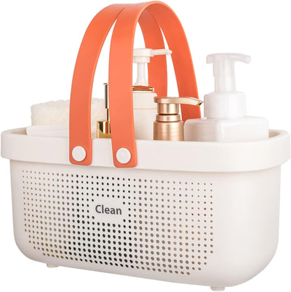 JiatuA Plastic Storage Basket with Handle Portable Shower Caddy Tote Organizer Basket Bin for Bathroom Kitchen Dorm Room Bedroom, Green | Sturdy Drainage Large Capacity Organizer Basket with Silicone Handles for Bathroom Kitchen Bedroom College Dorm