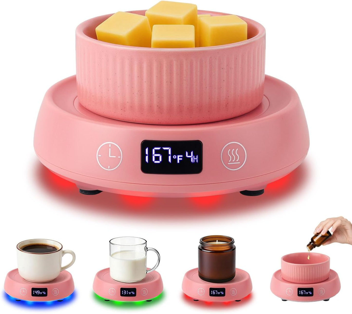 Mug Warmer for Desk, Timer Candle Warmer Lamp Scented Wax Melt Melter, Pink | Electric Heated Mug Tea Coffee Cup Candle Plate Oil Wax Melter Warmer for Home Office, 1-9H Auto Shut Off, Coffee Lovers Gift