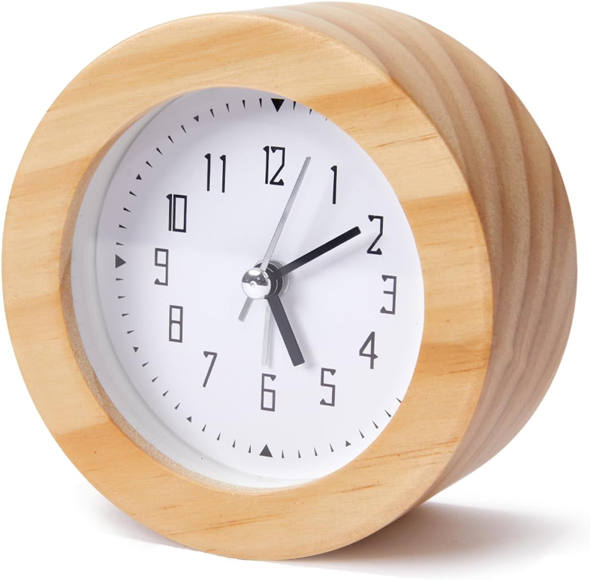 Wooden Analog Alarm Clock Silent Non-Ticking Desk Clock Battery Operated Table Clock with Nightlight for Bedroom,Children's Room, Living Room,Natural(4Inch)