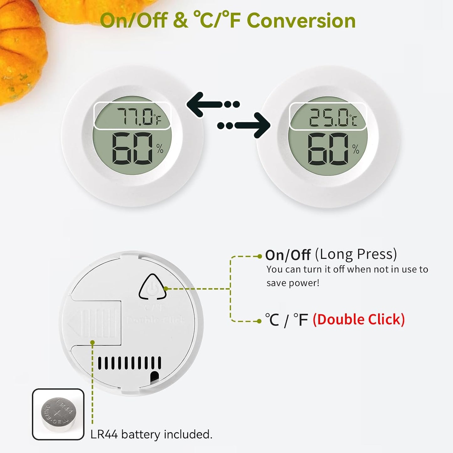 Atogou 3-Pack Mini Hygrometer & Thermometer, Indoor Digital Humidity Meter | ℉/℃, Outdoor Gauge Temperature for Home, Office, Reptile, Car, Greenhouse, Lab, Terrarium, Cellar.. A01 White