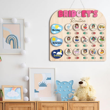 TinyKidz Wooden Daily Routine Chart 11x15, Schedule Board for Kids, Wooden Chore Chart for Kids, Responsibilities Chart for Toddlers, Morning Bedtime Routine for Toddlers