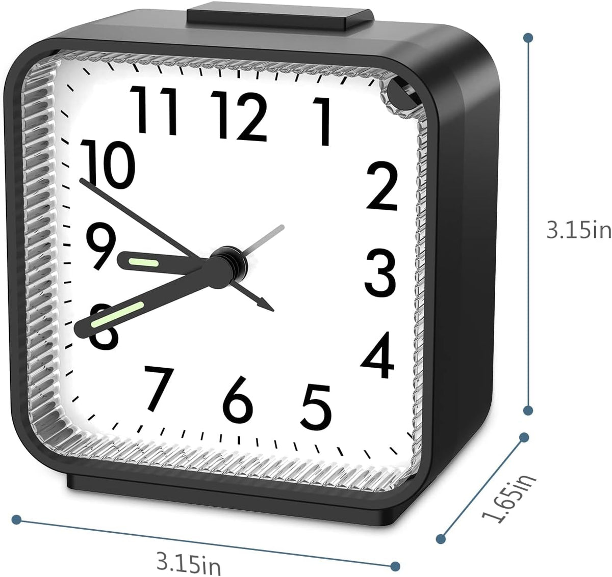 Analog Alarm Clock, Silent Non Ticking Table Clock, Travel Bedside Clock with Snooze, Night Light, Ascending Beep Sounds, Battery Operated Loud Small Clocks for Bedroom Travel Office, Black