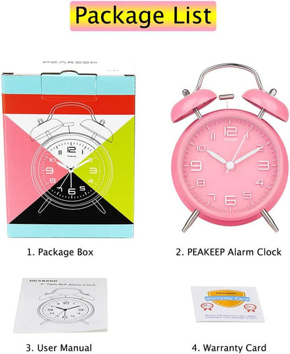 Peakeep Loud Alarm Clock for Heavy Sleepers Adults, Metal 4.5 Inches | Twin Bell Battery Operated Analog Alarm Clocks for Bedrooms Kids' Room Decoration (Jewel Blue)