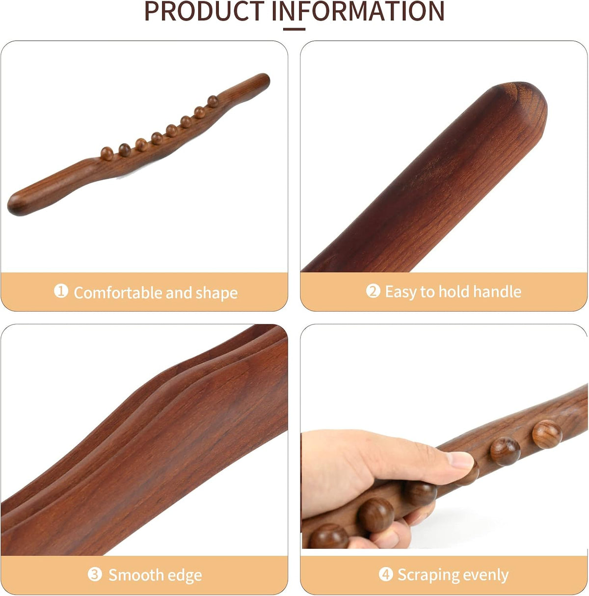 8 Bead Massage Roller Stick Wood Gua Sha Tool for All of Your Body SPA Massager 52cm