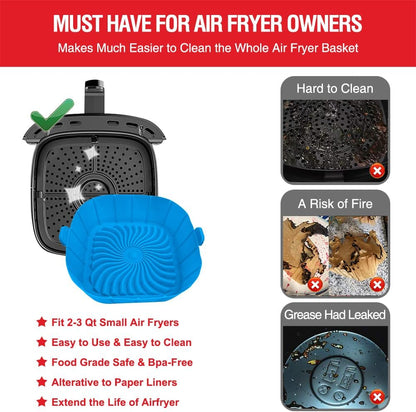 Air Fryer Silicone Liners for 2 to 3 QT Small Air Fryers, Non-Stick Reusable Silicone Pot Basket Bowl Liner Baking Tray Air Fryer Accessories, 2 Pack Square Airfryer Liner Insert