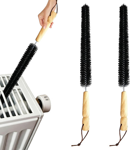 2Pcs Radiator Brush, Dryer Lint Brush Vent Cleaner, 16 inch Long Flexible Refrigerator Coil Soft Bristile Brush with Wooden Handle, Laundry Room and Washer Dryer Organizers