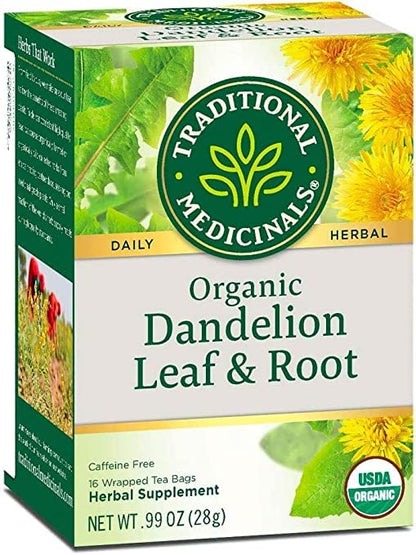 Traditional Medicinals Organic, Dandelion Leaf & Root - Dandelion Root Tea, Supports Normal Detox + Digestion - Kosher, Non-GMO, Caffeine-Free, Compostable - 16 Tea Bags