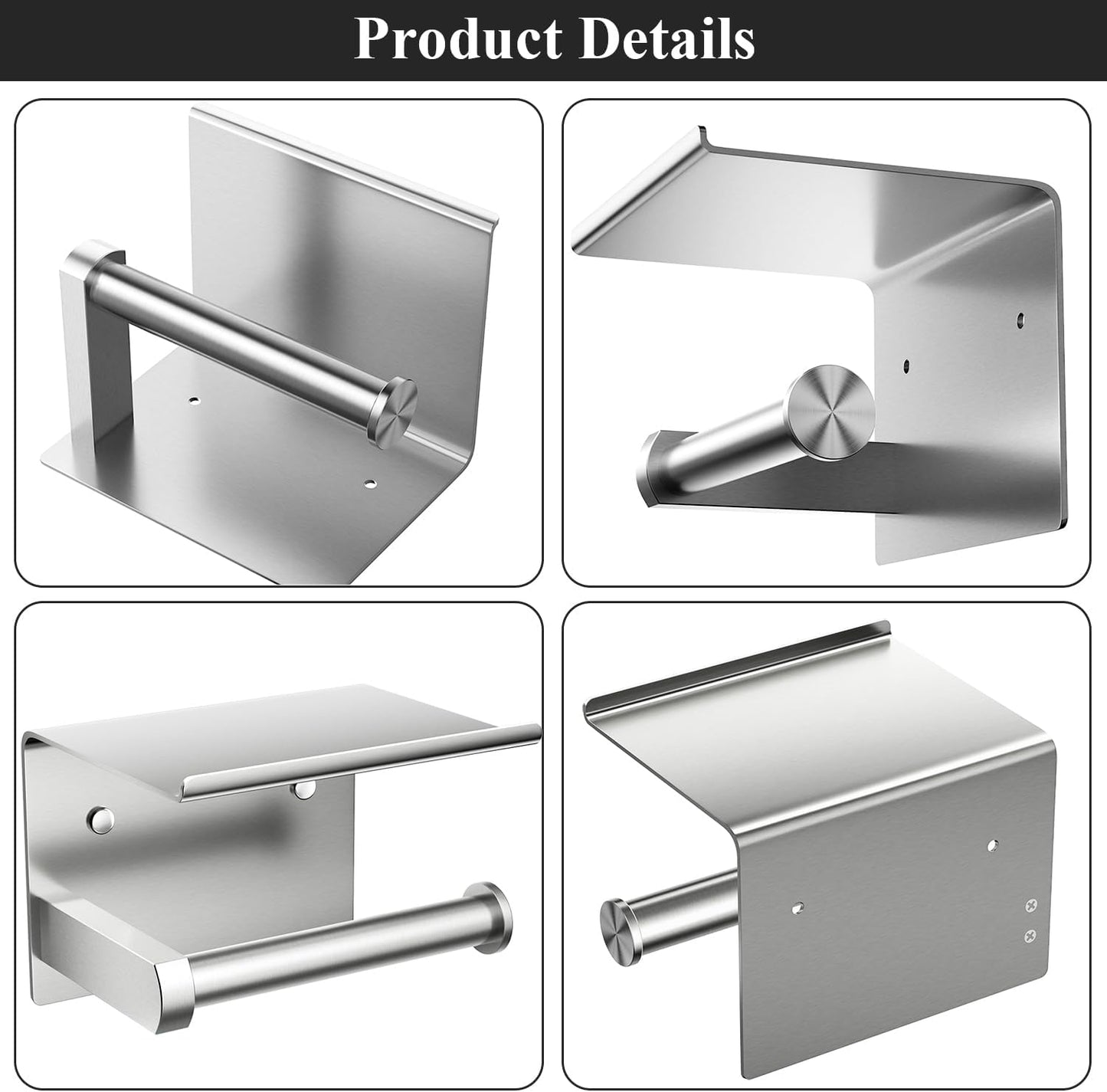Toilet Paper Holder with Shelf Wall Mounted Toilet Paper Roll Dispenser | Heavy Duty Stainless Steel Brushed Nickel