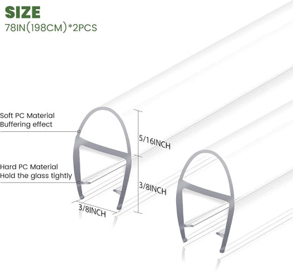 Frameless Shower Door Bottom Seal Strip for 3/8"(10mm) Thick Glass, Super Clear 36 Inch Long 2PCS Shower Door Seal, to Water Block