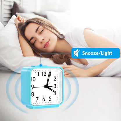 AMIR Silent Non Ticking Analog Alarm Clock, Battery Operated Small Clock | Beep Alarm Clock with Snooze & Night Light for Bedroom, Bedside Desk, Students & Heavy Sleepers