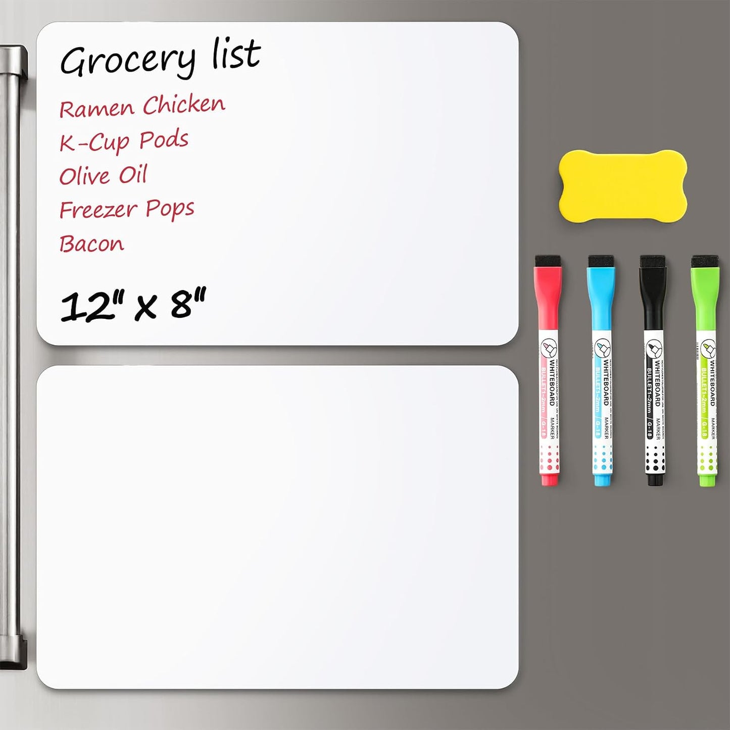 4 PACK Magnetic Dry Erase Board Sheet for Fridge, 12"x8" Erasable Refrigerator WhiteBoard w/ 6 Markers & 1 Eraser- Smooth and Flexible Small Magnet Blank Notepad for Home Kitchen Organizer and Planner