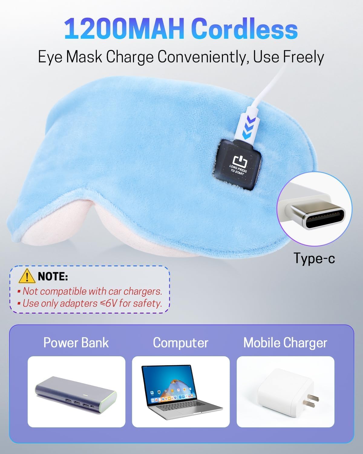 Heated Eye Mask for Dry Eyes, Stye Relief and Improved Sleep - Cordless Rechargeable Warm Compress with Graphene Heating, 3 Temp Settings, Auto Shut-Off, Washable Sleep Mask for Travel