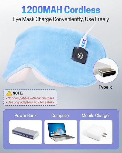 Heated Eye Mask for Dry Eyes, Stye Relief and Improved Sleep - Cordless Rechargeable Warm Compress with Graphene Heating, 3 Temp Settings, Auto Shut-Off, Washable Sleep Mask for Travel