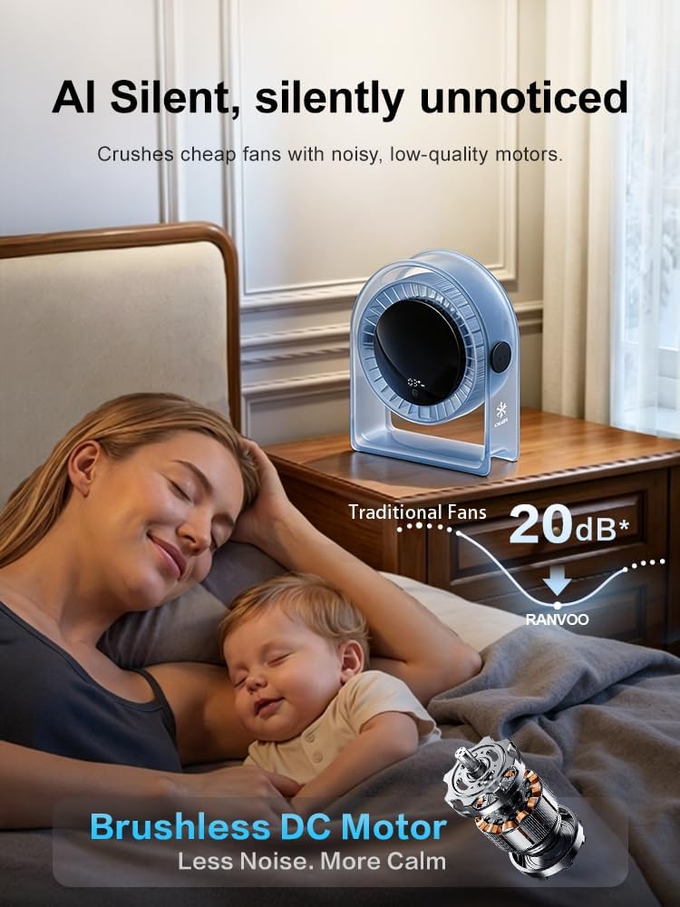 2026 Quiet USB Desk Fan,4 Speeds, 120°Tilt, table Fan for bed & Office