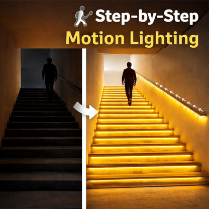 Motion Sensor LED Strip Lights - Chasing Effect Auto ON/Off for Stairs, Bedroom, Under Cabinet - 16.4ft White, Intelligent Motion Sensor Stair Lights