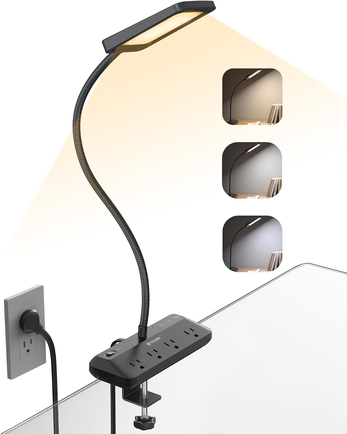 TROND LED Desk Lamp with Clamp, 1000LM Super Bright 3-Level Dimmable Desk Light 6000K Daylight, Extra-Long Flexible Gooseneck Clip on Light, Eye-Care Clamp Lamp for Painting, Workbench,Reading, Sewing | 6000K Daylight Extra-Long Flexible Gooseneck Clip