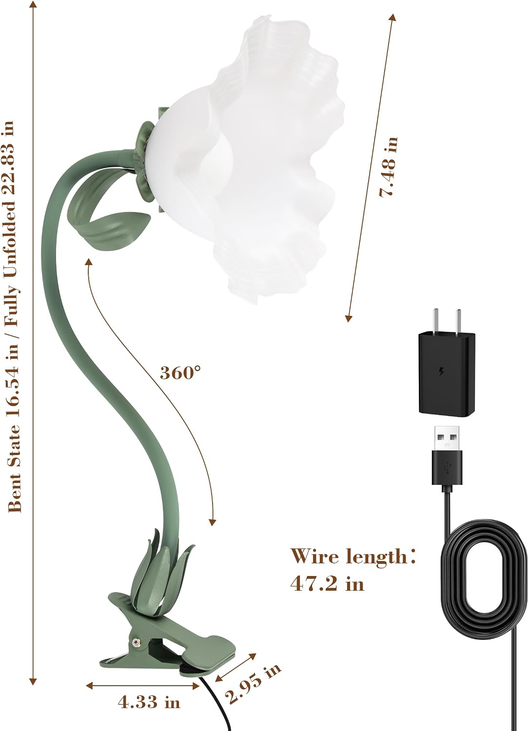 Flower Clip On Desk Lamp for Home and Dorm - Cute Floral Clip On Bedside Book Reading Light, Pink Flower Bunk Bed Lighting, Kawaii Led Flexible Gooseneck Table Lamp for Headboard with Clamp