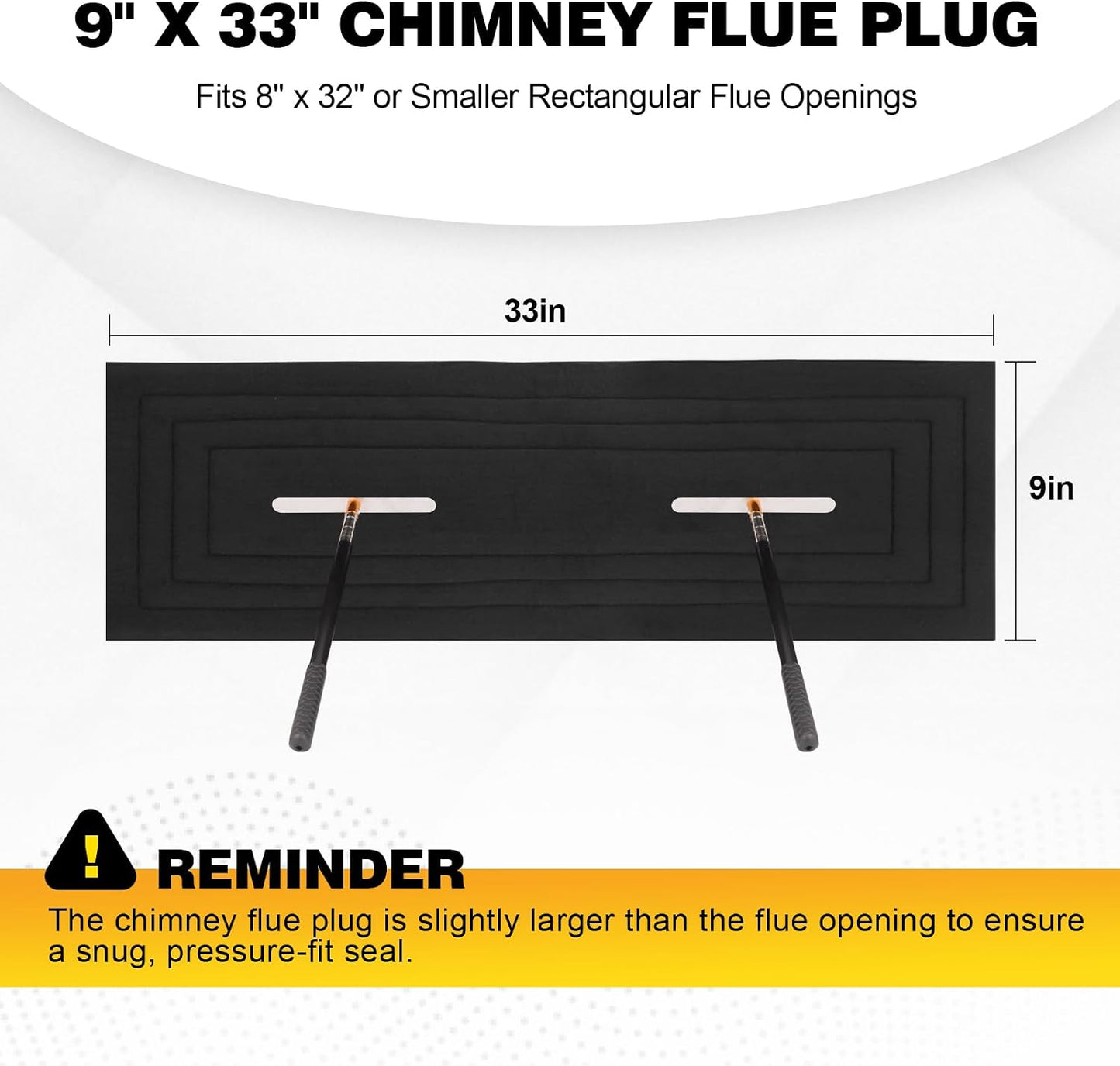 Chimney Flue Plug for 8" x 32" Rectangular Chimney Flue, Fireplace Draft Stopper, Energy-Saving Chimney Damper, Blocks Odors & Debris