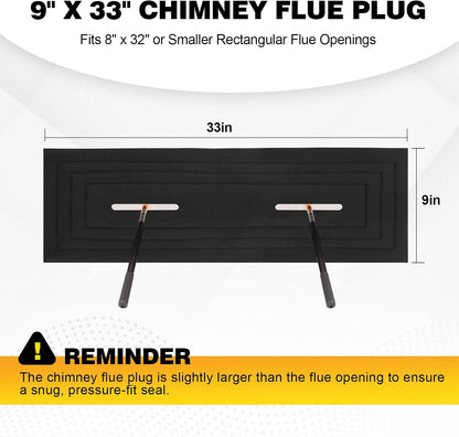 Chimney Flue Plug for 8" x 32" Rectangular Chimney Flue, Fireplace Draft Stopper, Energy-Saving Chimney Damper, Blocks Odors & Debris