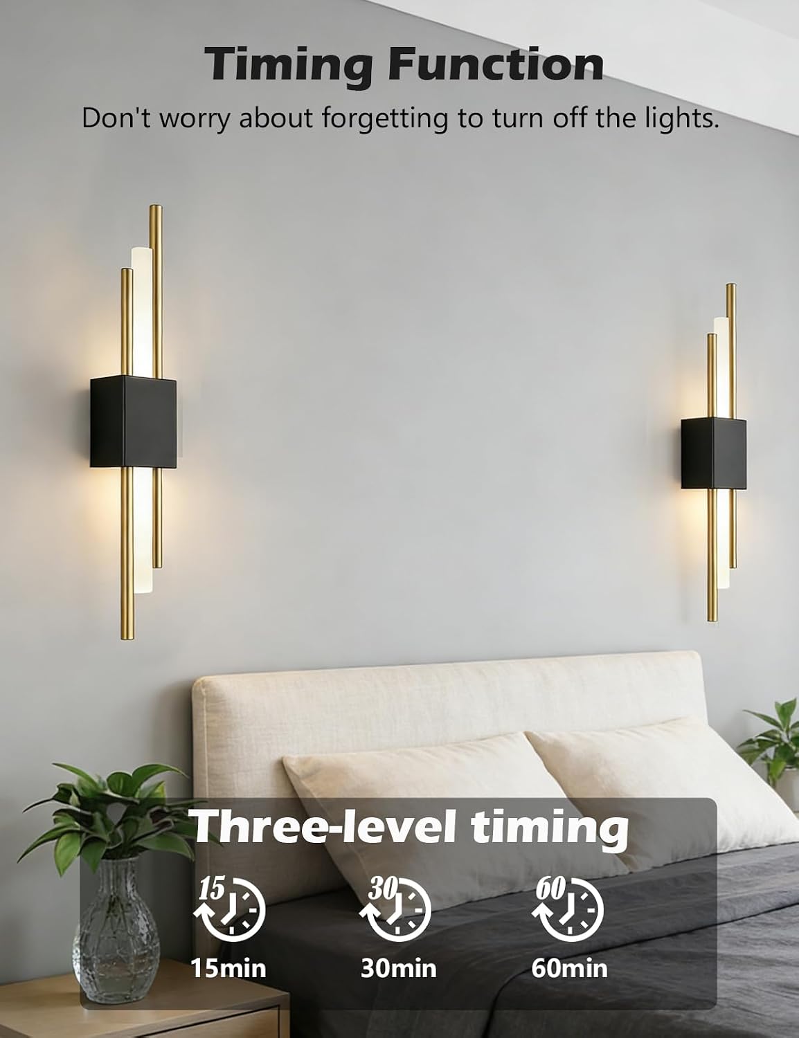 USB Rechargeable Wall Sconces Set of 2, Wireless Cordless Wall Lamp with Dimmable Timer, No Wiring Needed Mounted Wall Light, Modern Decor wall lights for Living Room, Bedroom, Study, Corridor