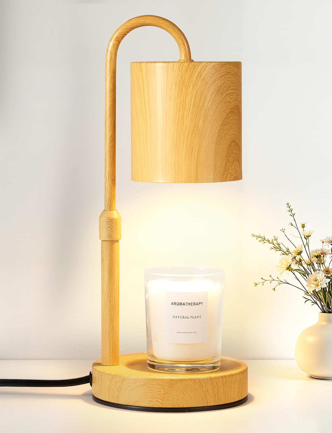 Briever Dimmable Candle Warmer Lamp with Timer, Height Adjustable Electric Candle Wax Warmer, Christmas Birthday Gifts for Women Mom, House Warming Gifts New Home Room Decor, Black Solid Wood Base