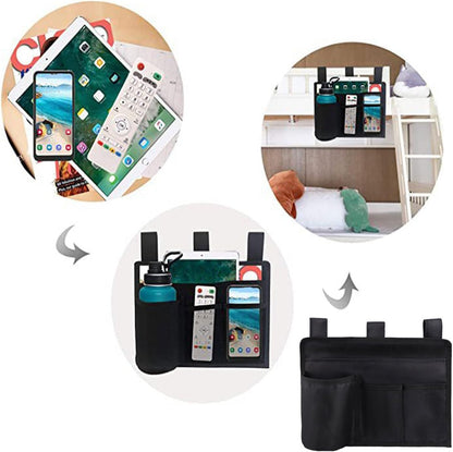 Bedside Storage Bag, Multiple Pocket Hanging Organizer with Adjustable Fasteners Space Saving Bedside Caddy for Bunk Hospital Beds Dorm Bed Rails