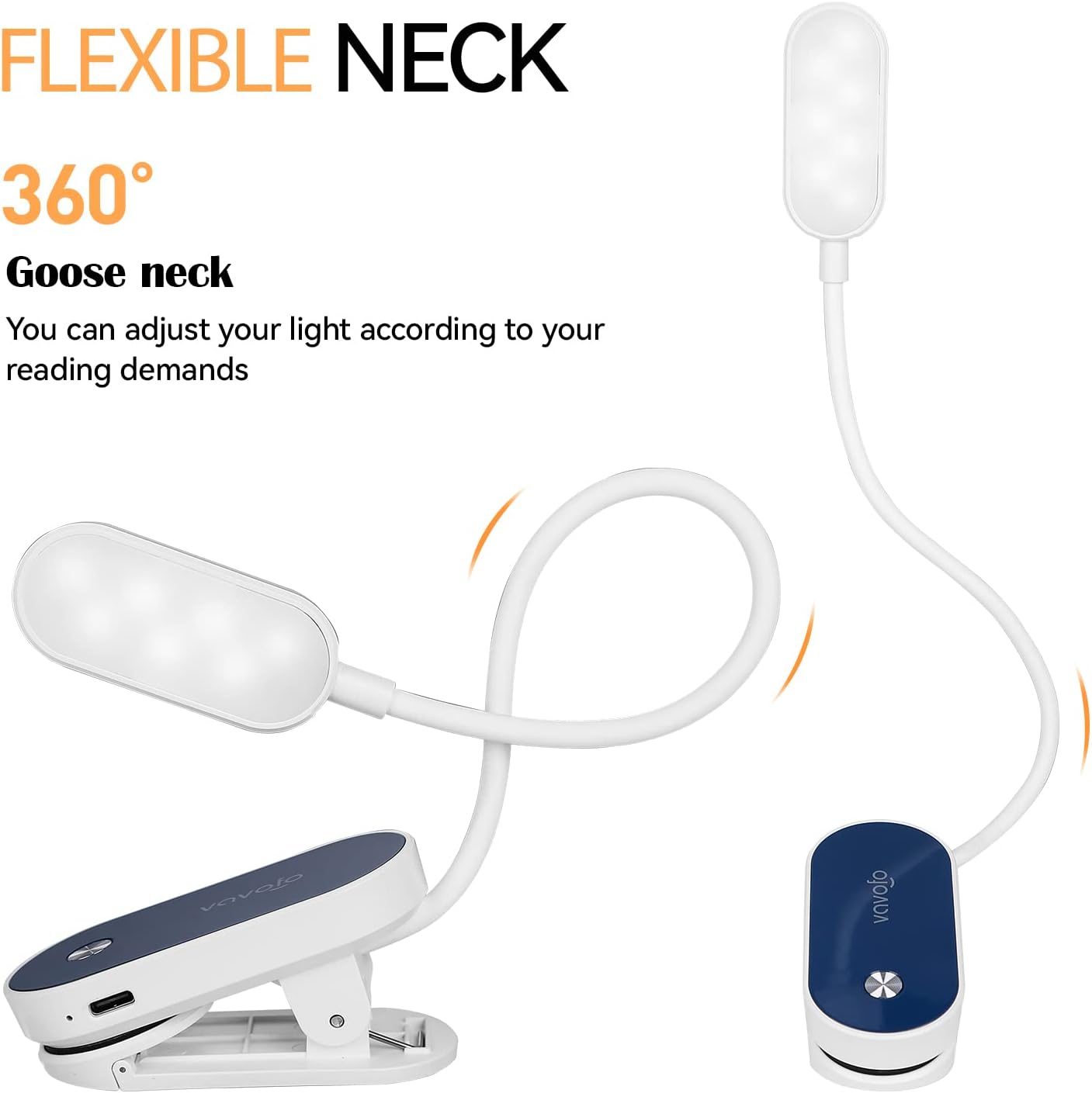 VAVOFO Rechargeable Book Light, 14 LEDs Eye Care Clip On Amber Reading Light for Bookworms Reading in Bed with 9 Colors 9 Brightness (Blue)