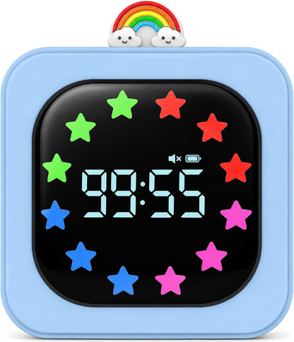 Digital Visual Timer for Kids, Rechargeable 99-Minute Countdown with 12-Star Rainbow LED Display, 9 Color Modes, Silent Mode & Pause, Timer for Classroom, Home & Kitchen