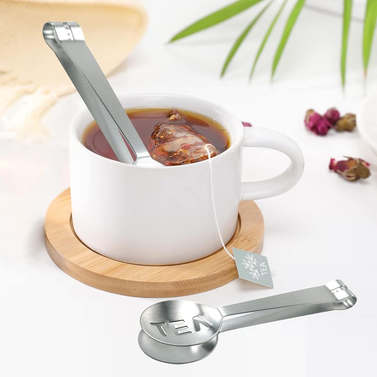 4 Pack Stainless Steel Tea Bag Squeezer Tea Bag Holder Strainer Clip Tea Bag Spoon Tea Bag Tongs for Loose Tea Gripping Ice Cubes Loosing Leaf